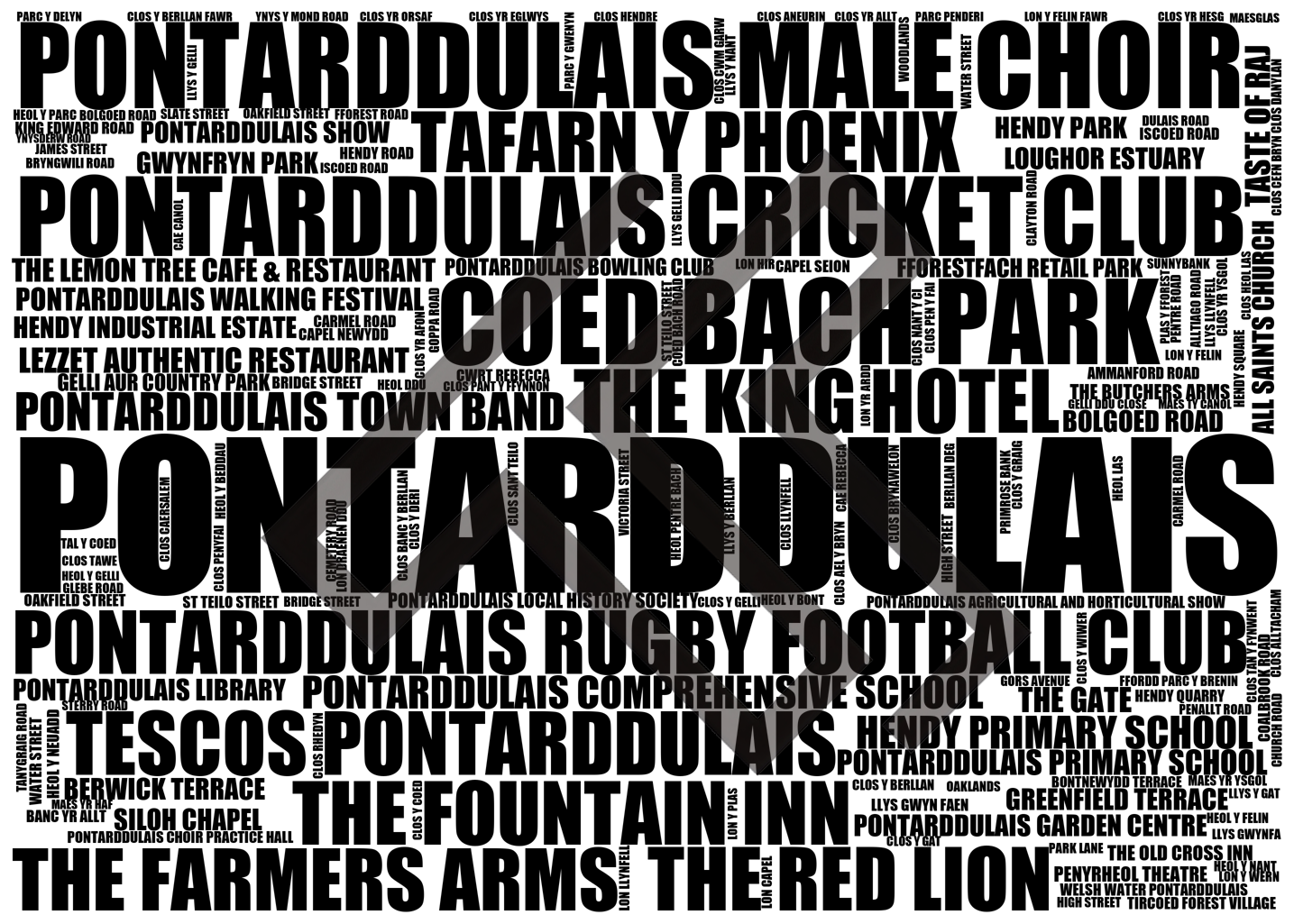 Pontarddulais - Premium Typographic Word Cloud Prints, Posters & Gifts