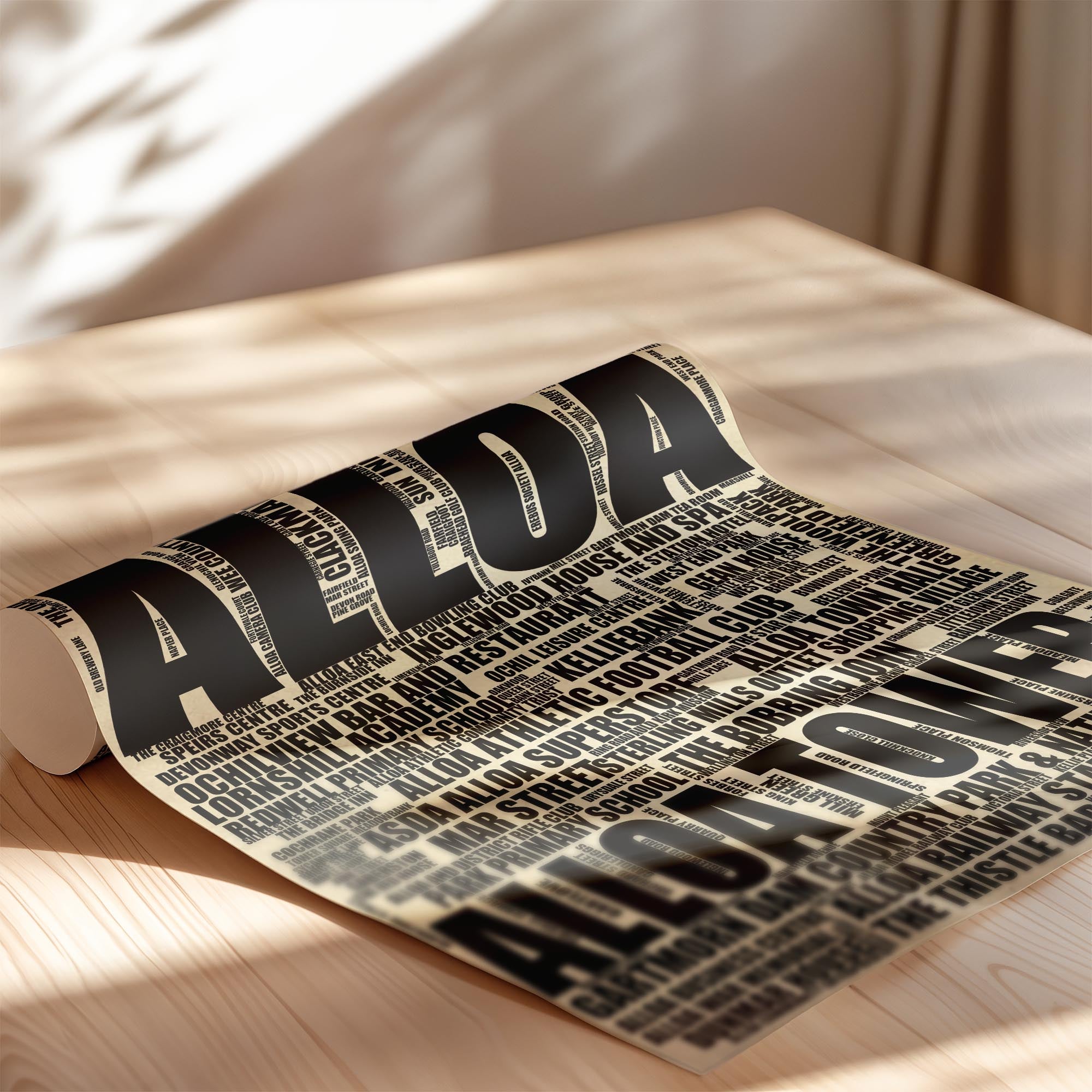 Alloa - Premium Typographic Word Cloud Prints, Posters & Gifts