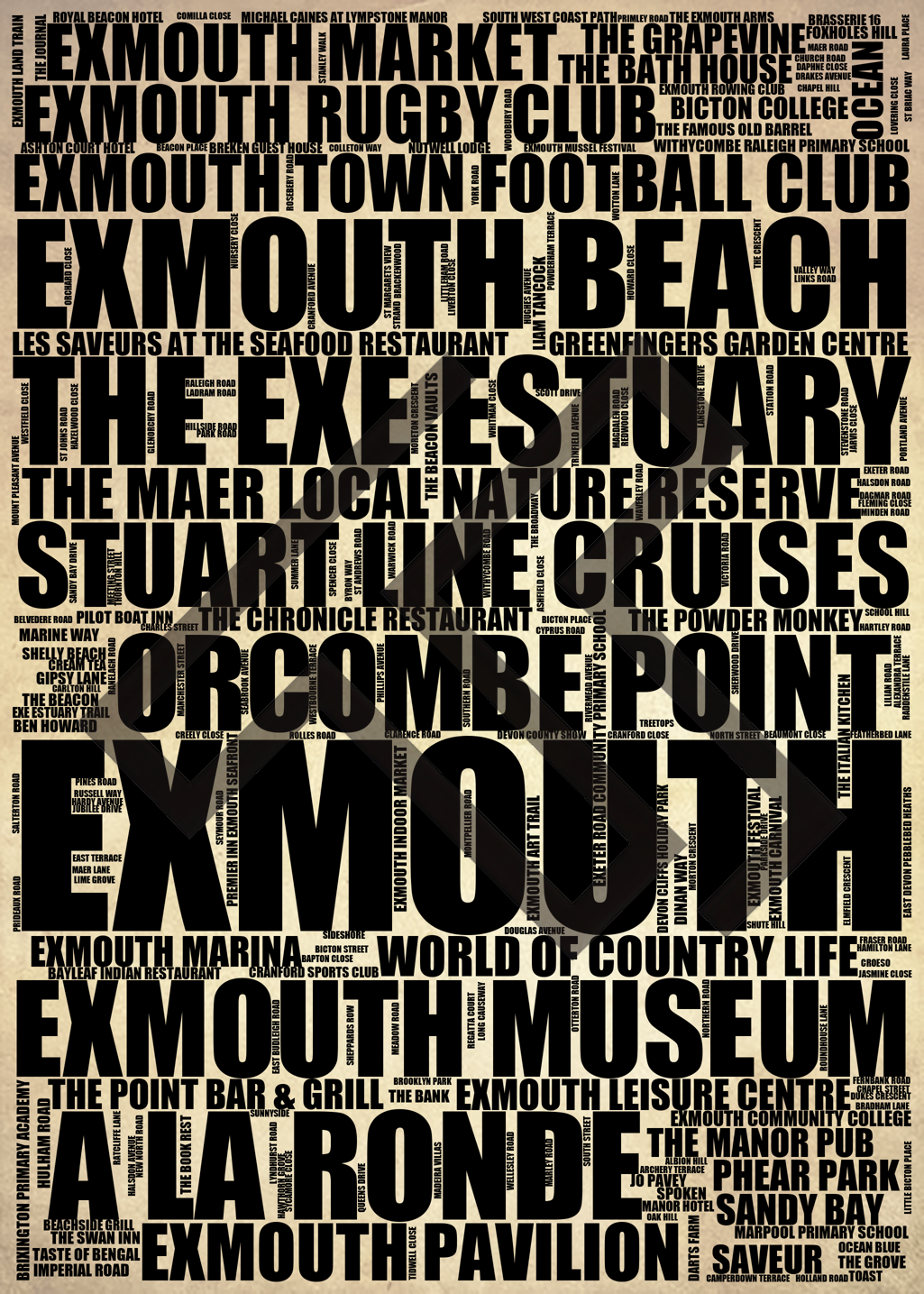 Exmouth - Premium Typographic Word Cloud Prints, Posters & Gifts