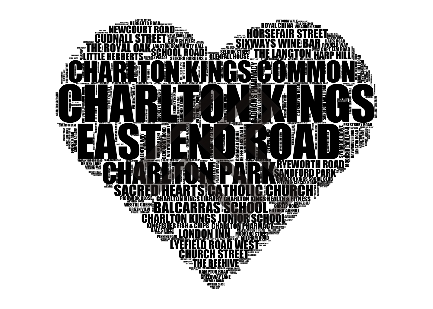 Charlton Kings - Premium Typographic Word Cloud Prints, Posters & Gifts