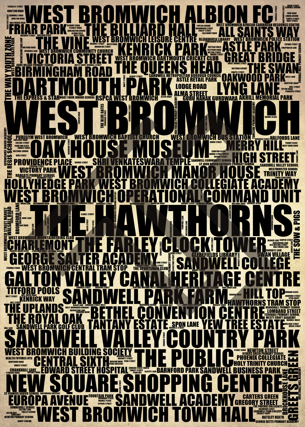 West Bromwich - Premium Typographic Word Cloud Prints, Posters & Gifts