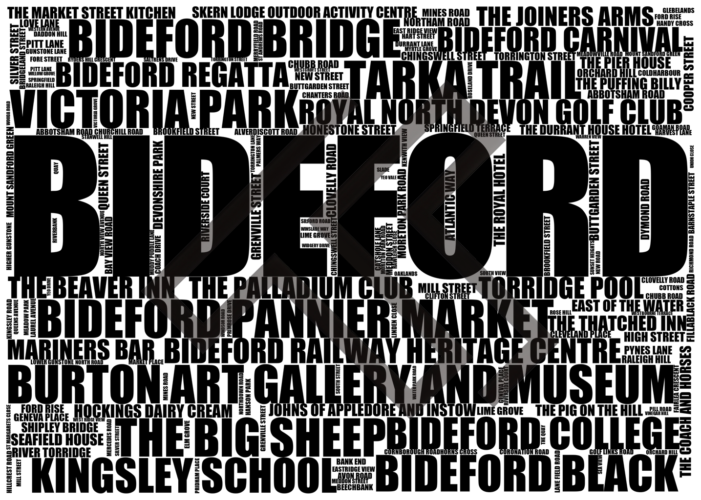 Bideford - Premium Typographic Word Cloud Prints, Posters & Gifts