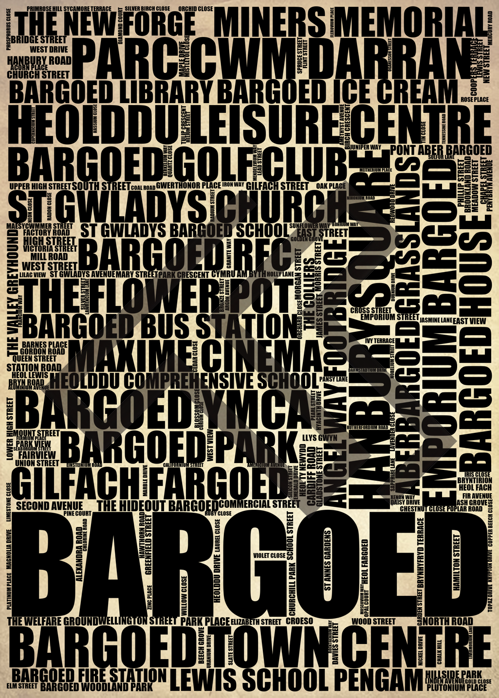 Bargoed - Premium Typographic Word Cloud Prints, Posters & Gifts