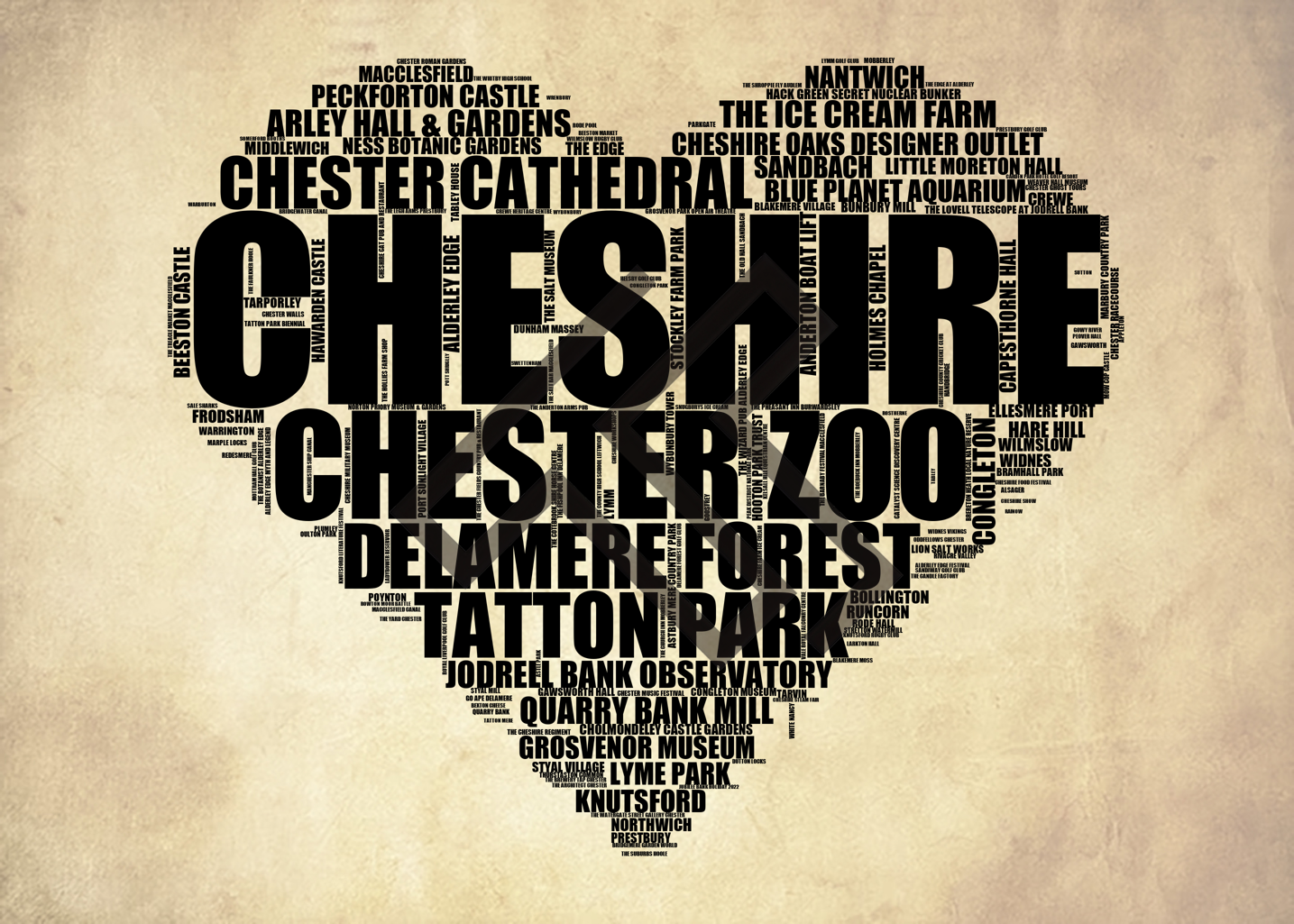 Cheshire - Premium Typographic Word Cloud Prints, Posters & Gifts