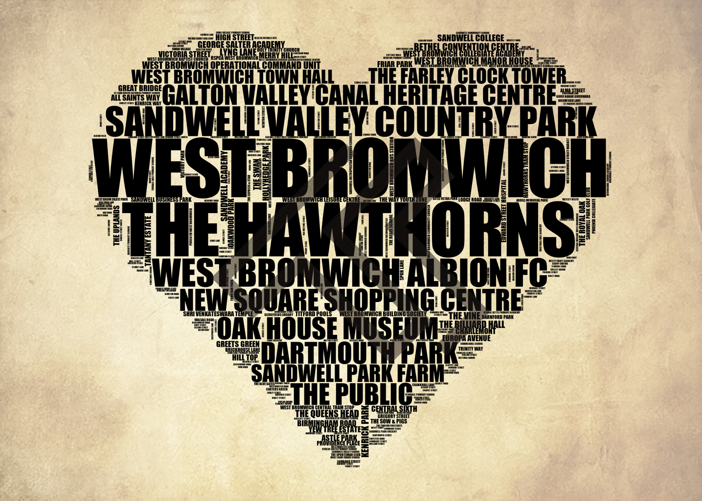 West Bromwich - Premium Typographic Word Cloud Prints, Posters & Gifts