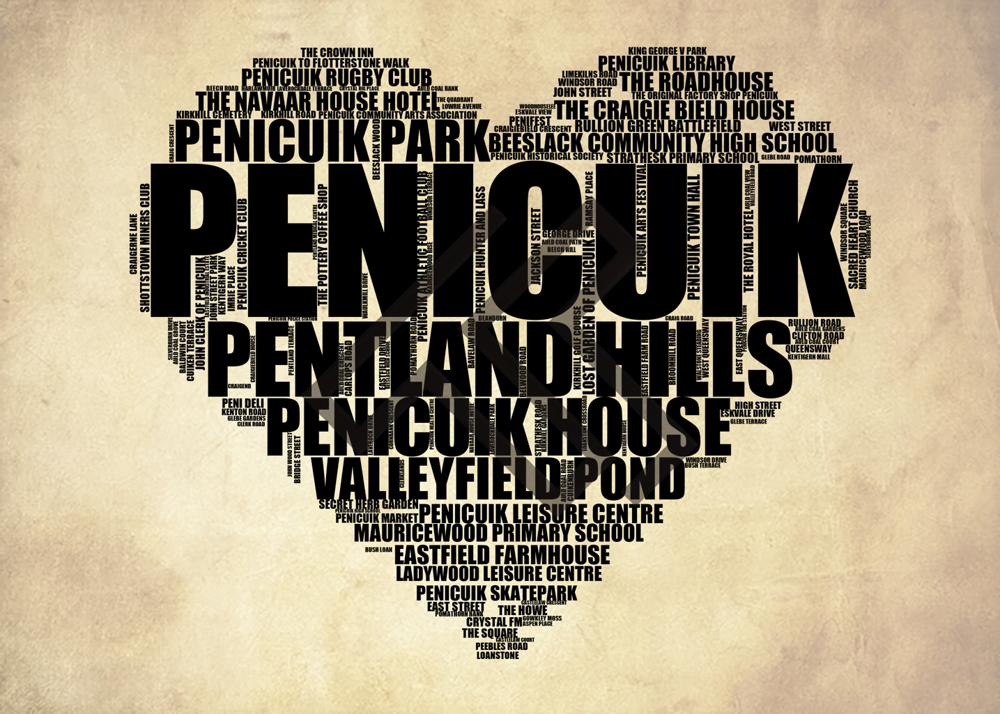 Penicuik - Premium Typographic Word Cloud Prints, Posters & Gifts