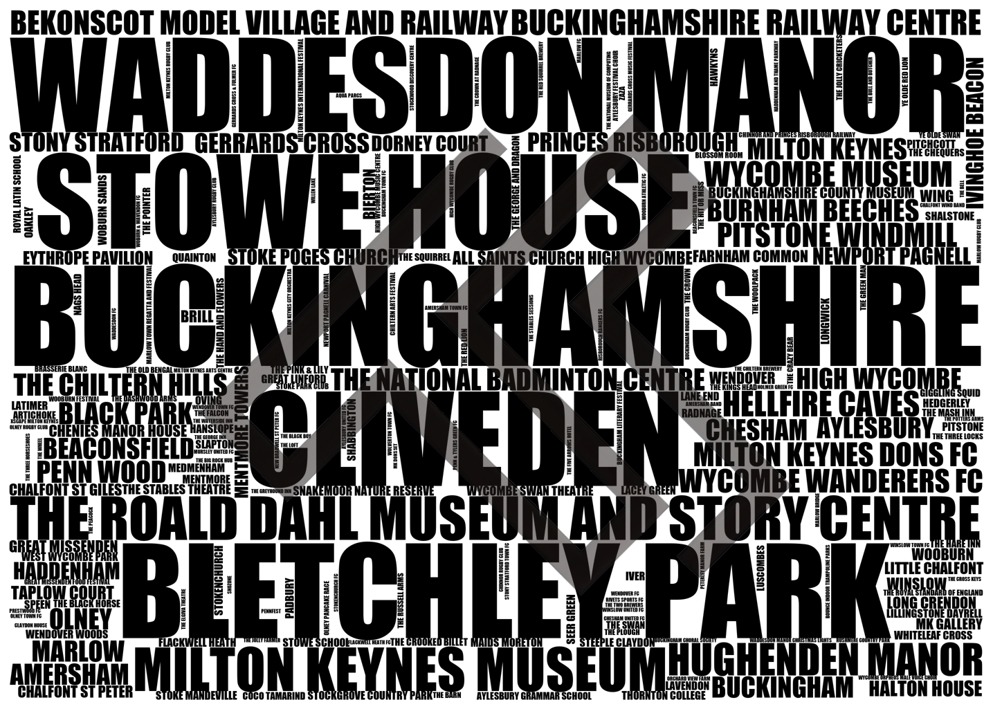 Buckinghamshire - Premium Typographic Word Cloud Prints, Posters & Gifts