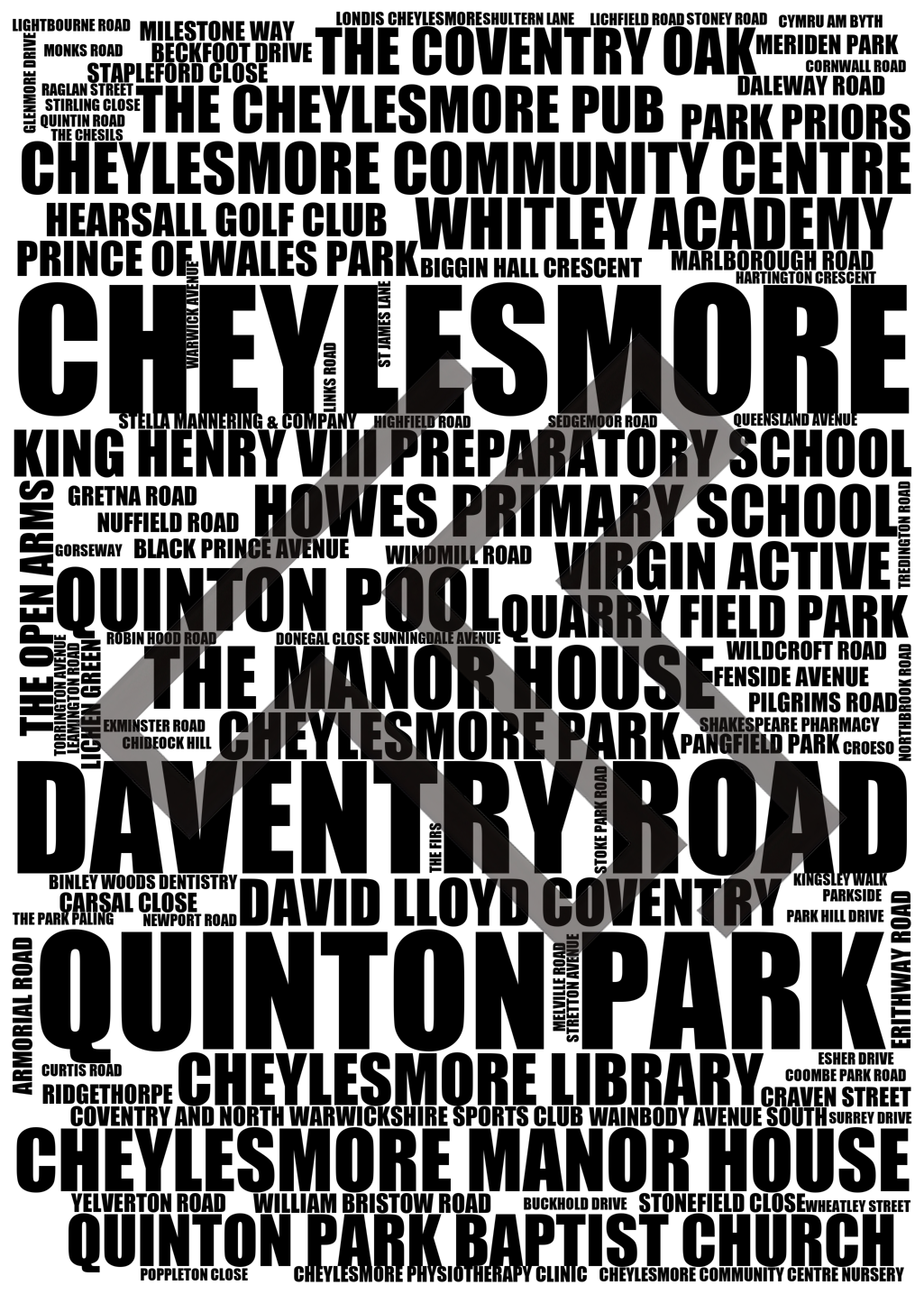 Cheylesmore - Premium Typographic Word Cloud Prints, Posters & Gifts