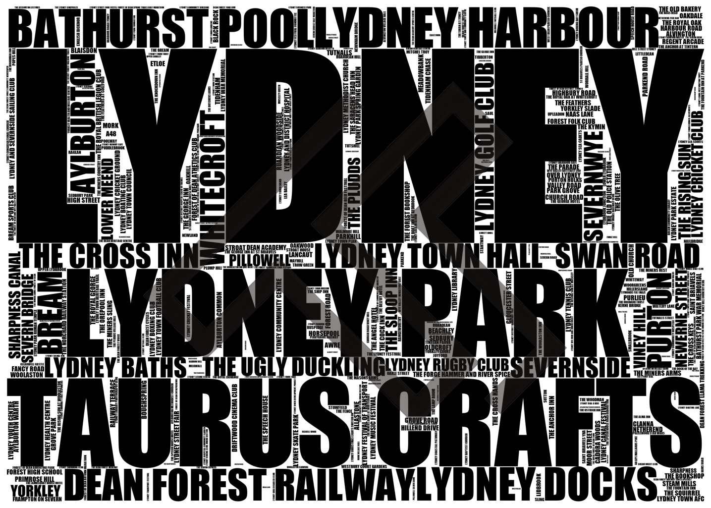 Lydney - Premium Typographic Word Cloud Prints, Posters & Gifts