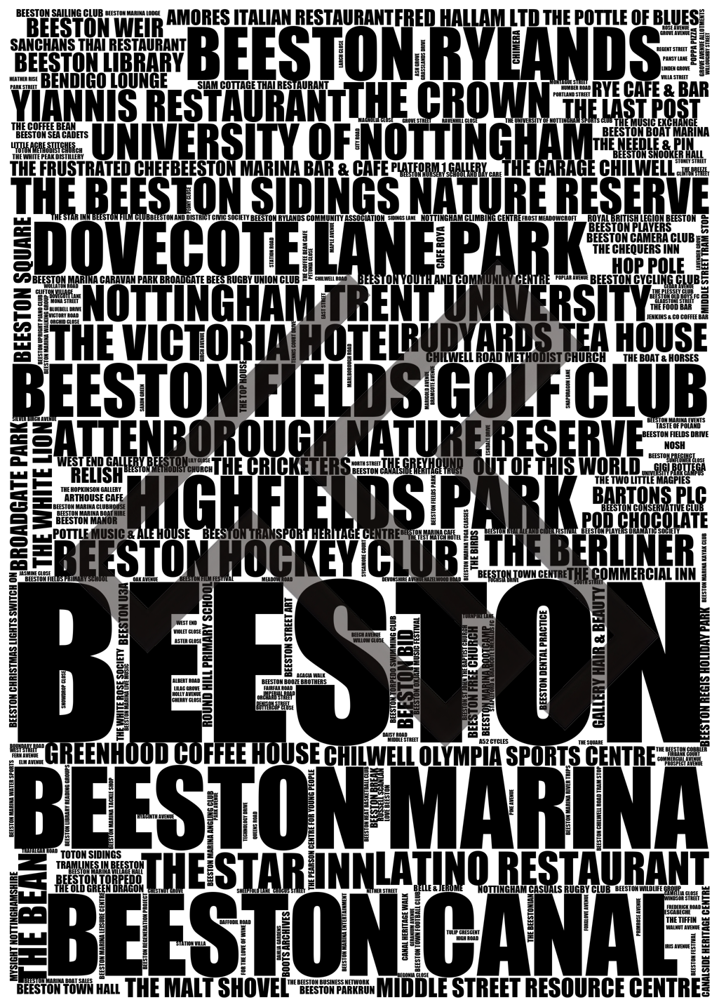 Beeston - Premium Typographic Word Cloud Prints, Posters & Gifts