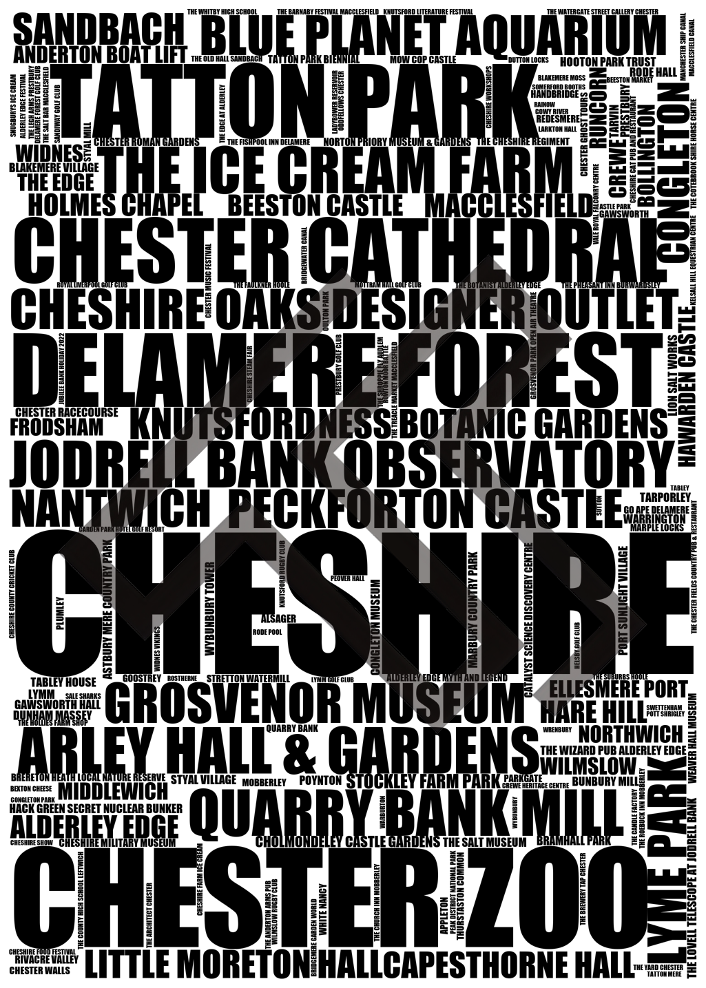 Cheshire - Premium Typographic Word Cloud Prints, Posters & Gifts