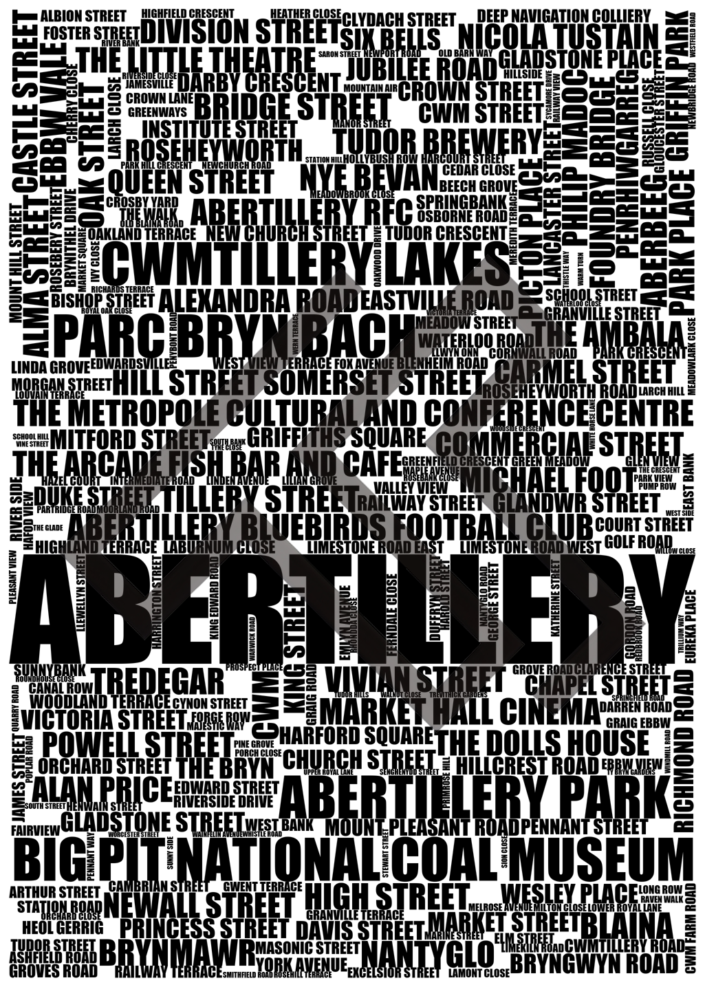 Abertillery - Premium Typographic Word Cloud Prints, Posters & Gifts