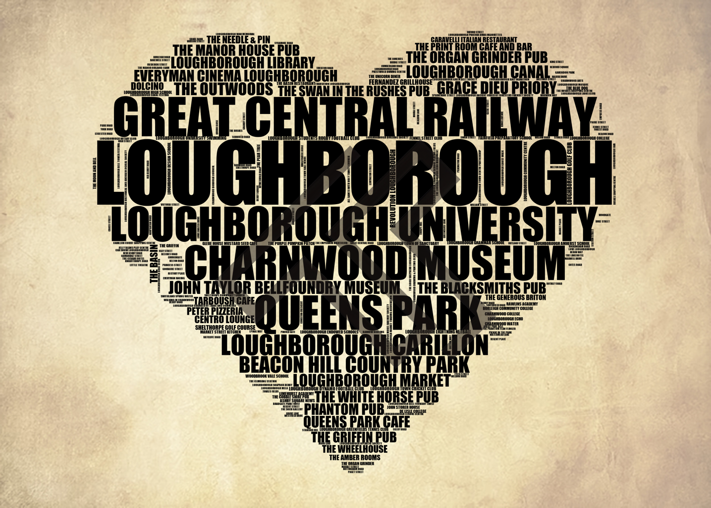 Loughborough - Premium Typographic Word Cloud Prints, Posters & Gifts