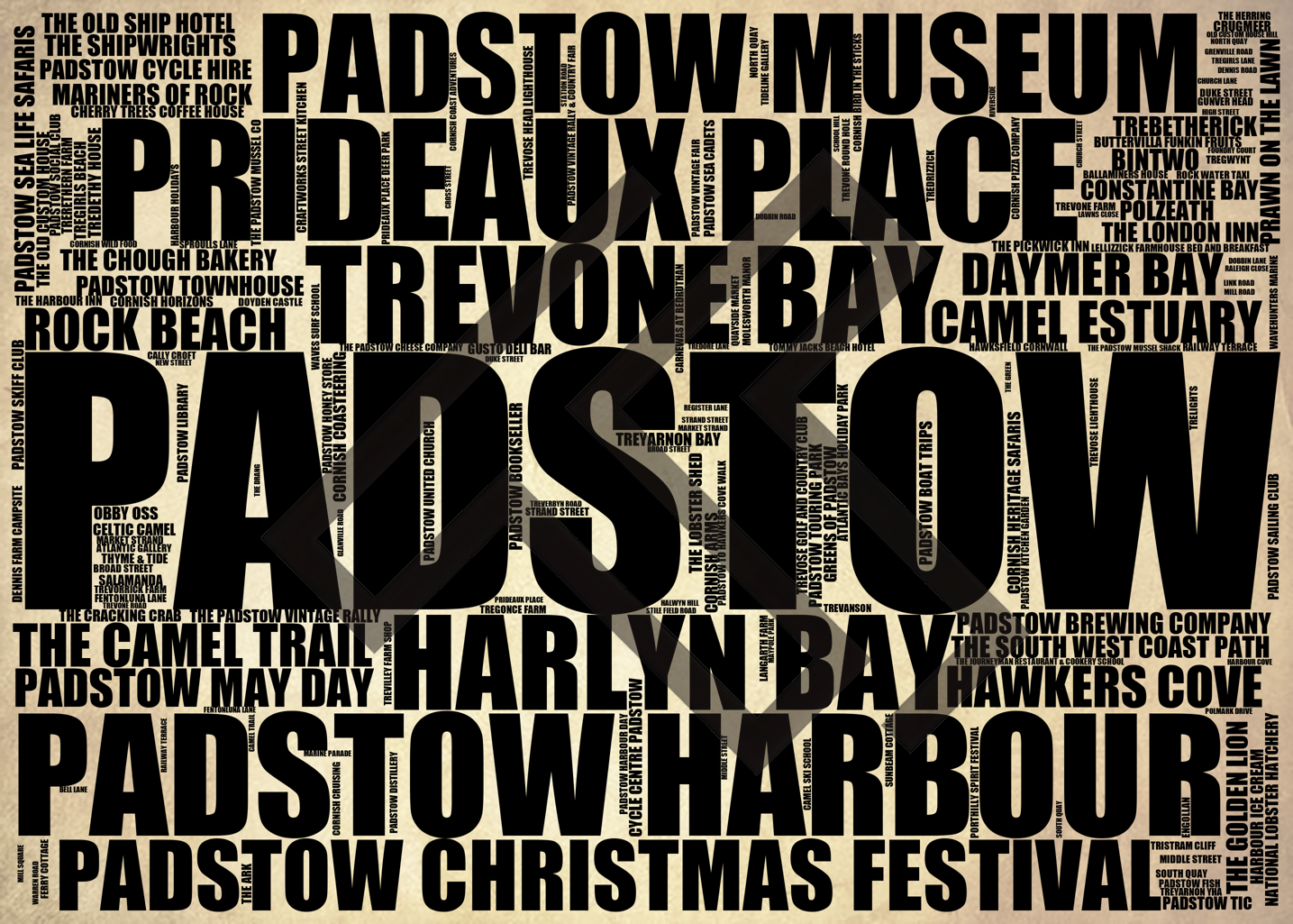 Padstow - Premium Typographic Word Cloud Prints, Posters & Gifts