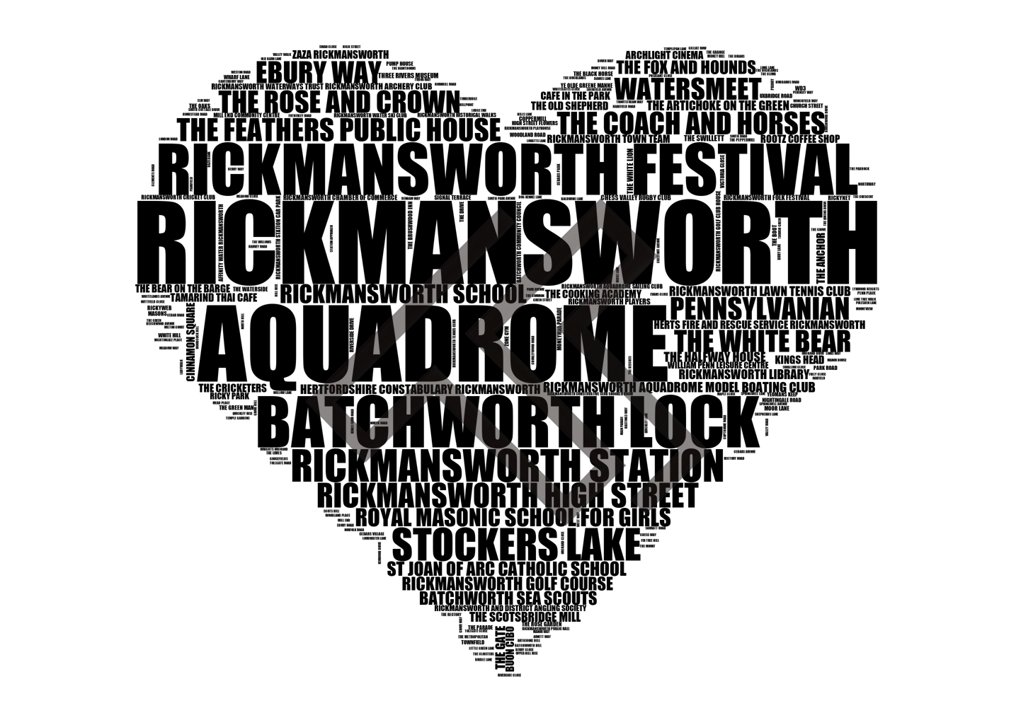 Rickmansworth - Premium Typographic Word Cloud Prints, Posters & Gifts