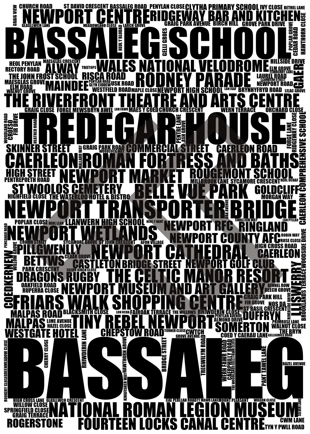 Bassaleg - Premium Typographic Word Cloud Prints, Posters & Gifts