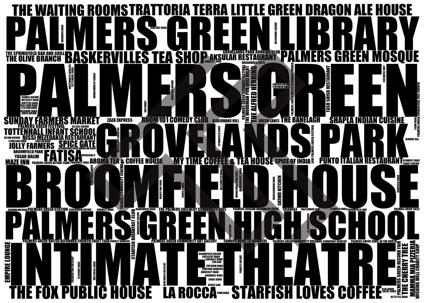 Palmers Green - Premium Typographic Word Cloud Prints, Posters & Gifts