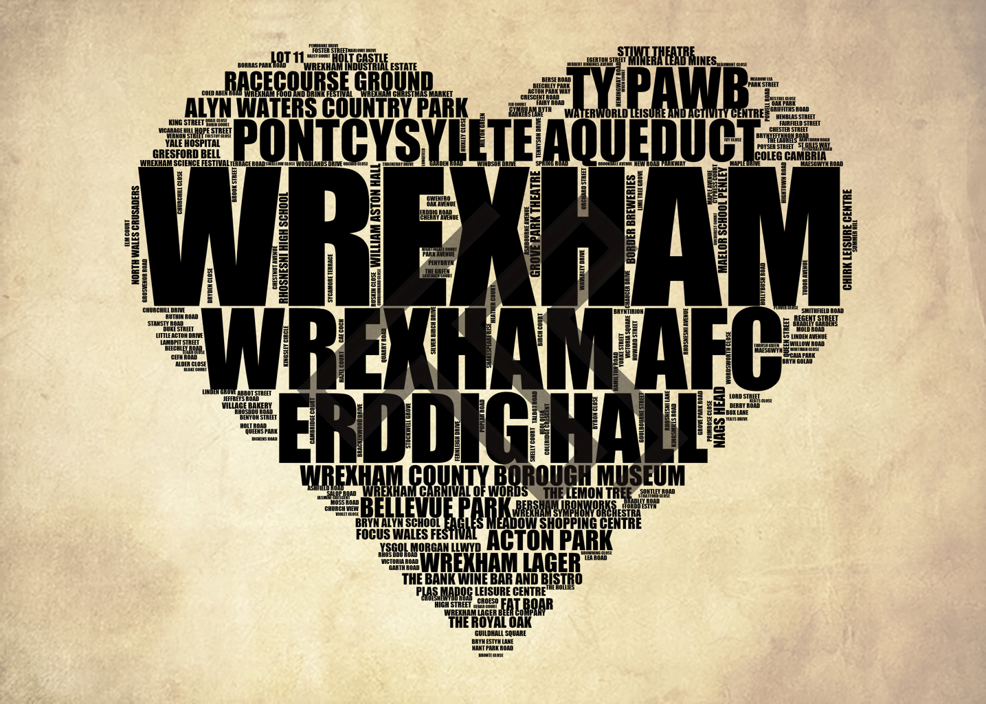Wrexham - Premium Typographic Word Cloud Prints, Posters & Gifts