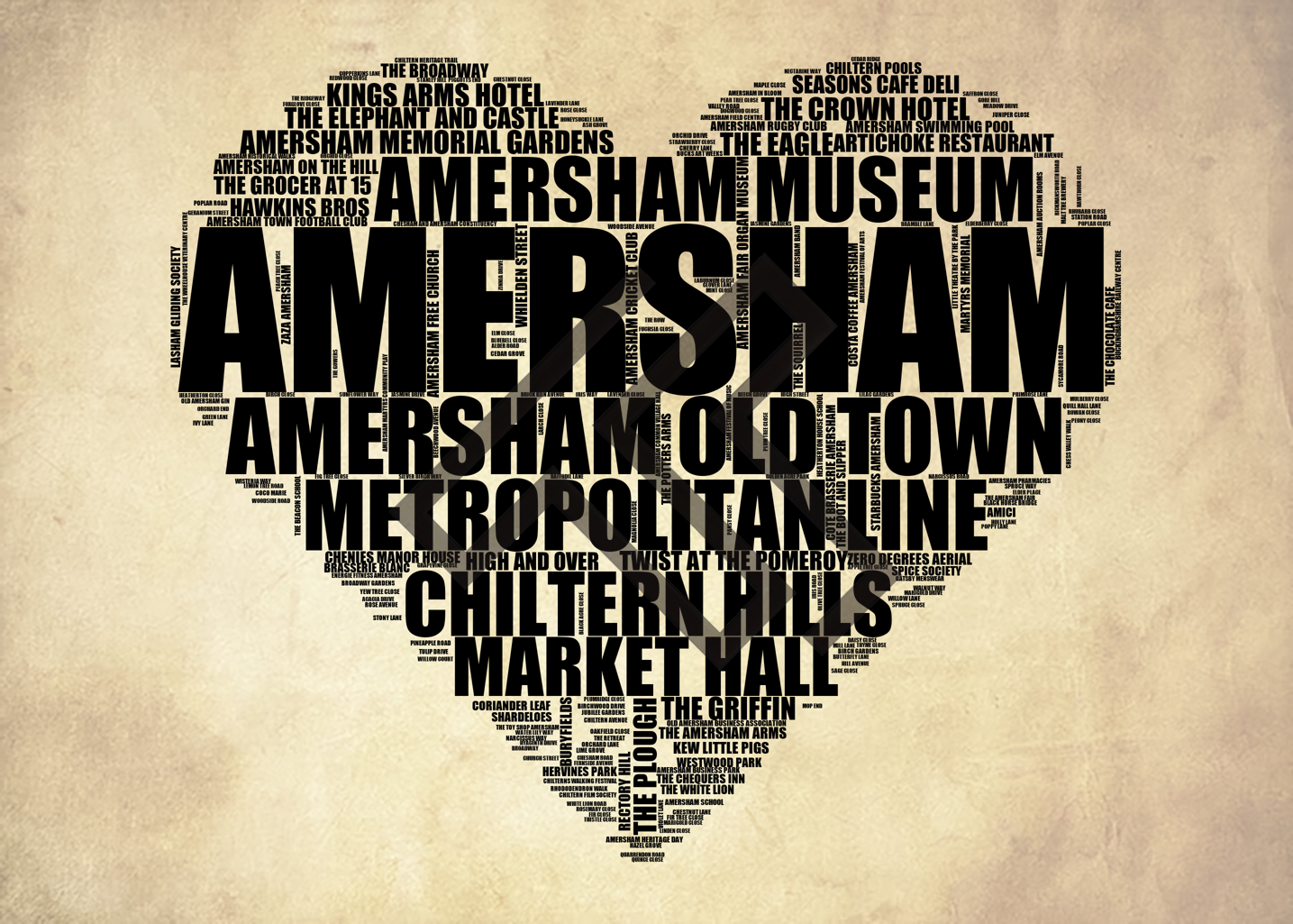 Amersham - Premium Typographic Word Cloud Prints, Posters & Gifts