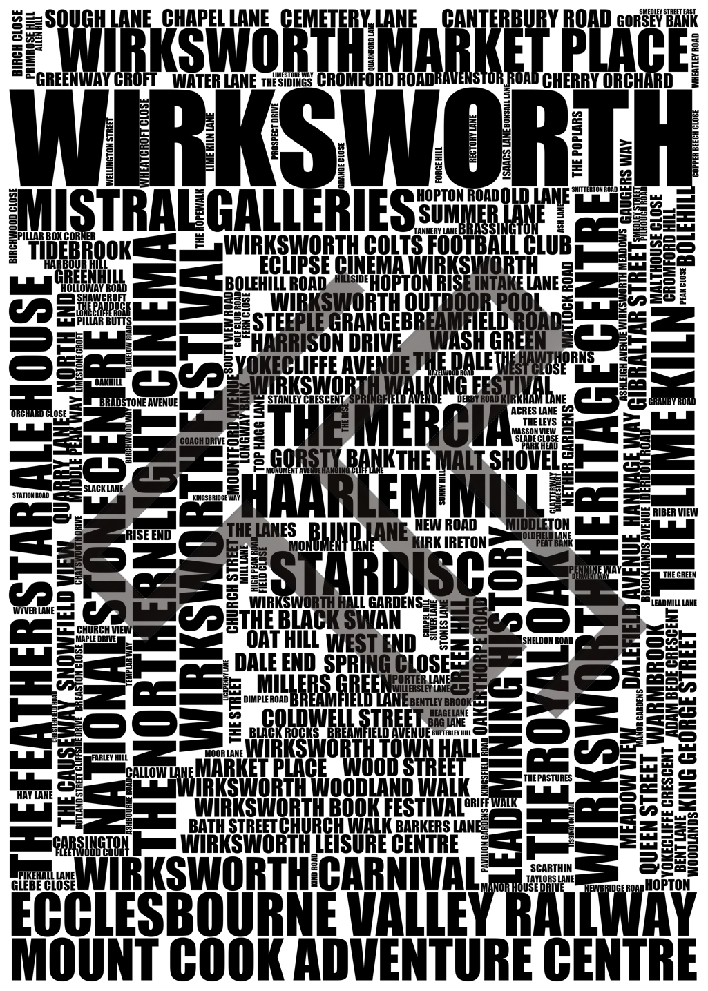 Wirksworth - Premium Typographic Word Cloud Prints, Posters & Gifts