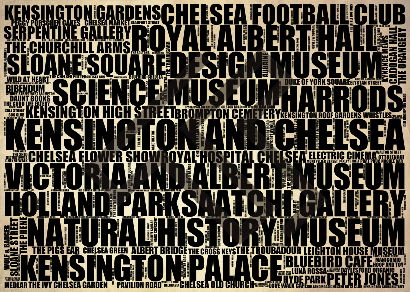 Kensington and Chelsea - Premium Typographic Word Cloud Prints, Posters & Gifts