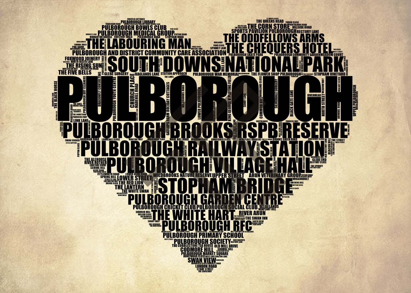 Pulborough - Premium Typographic Word Cloud Prints, Posters & Gifts