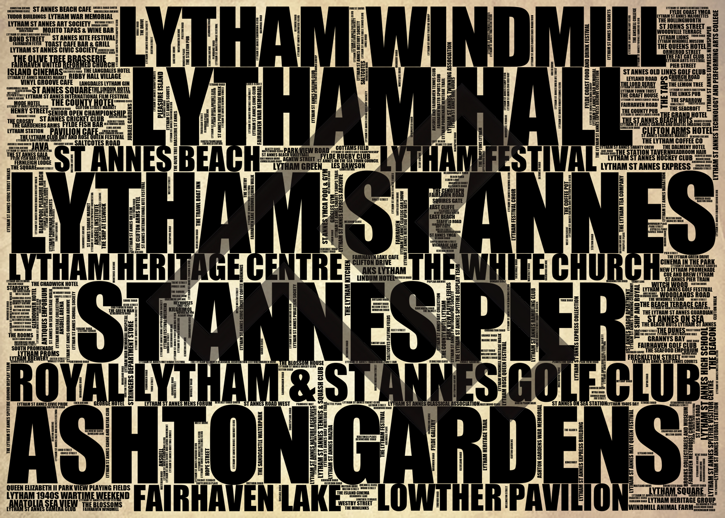 Lytham St Annes - Premium Typographic Word Cloud Prints, Posters & Gifts