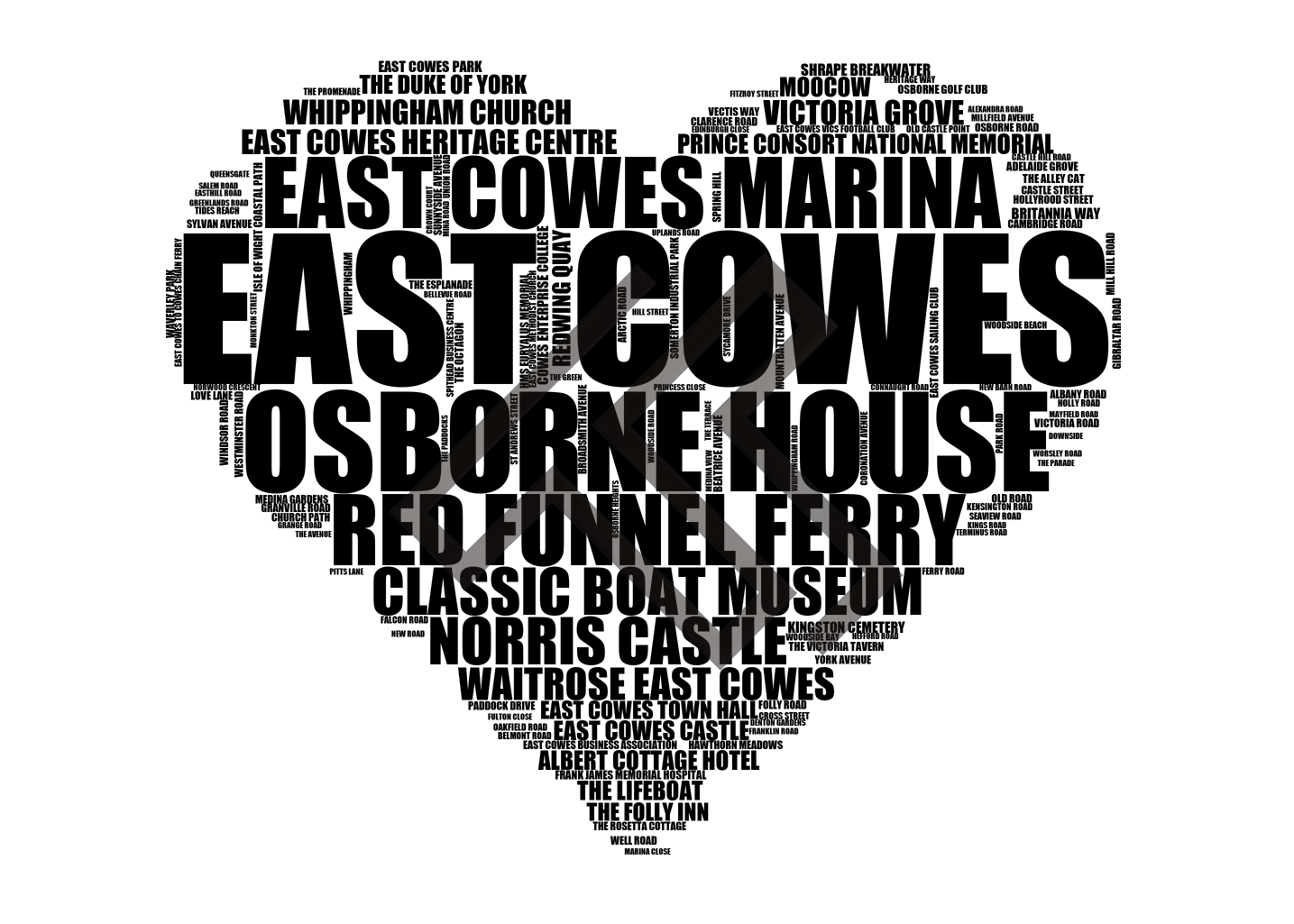 East Cowes - Premium Typographic Word Cloud Prints, Posters & Gifts