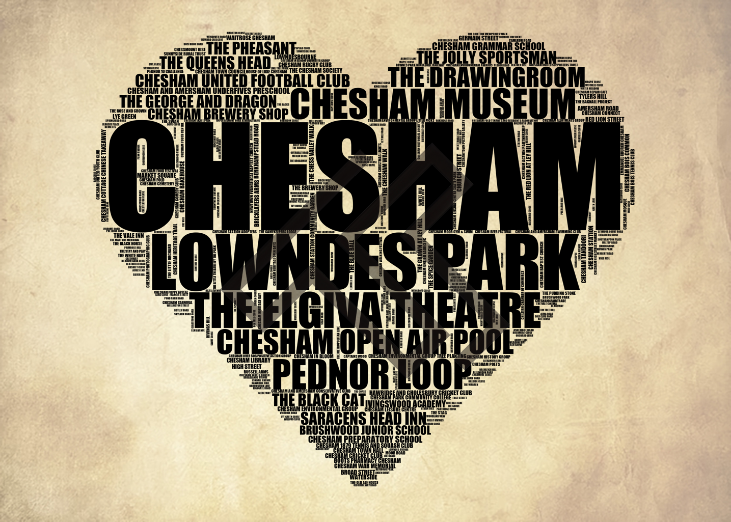 Chesham - Premium Typographic Word Cloud Prints, Posters & Gifts