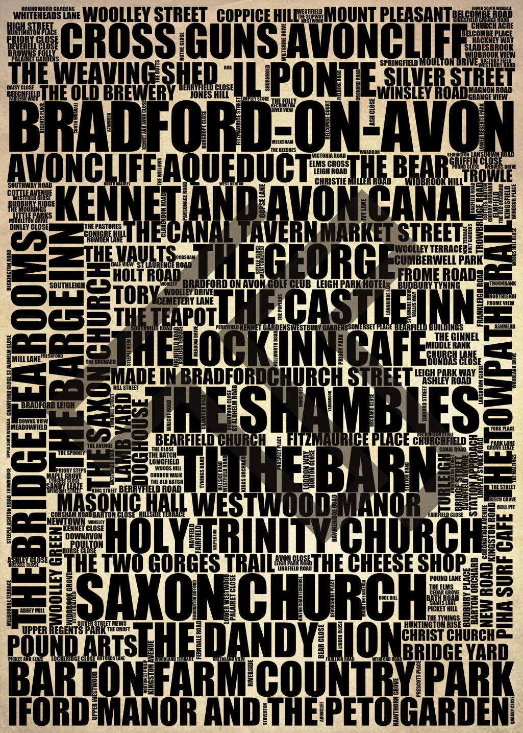 Bradford-on-Avon - Premium Typographic Word Cloud Prints, Posters & Gifts