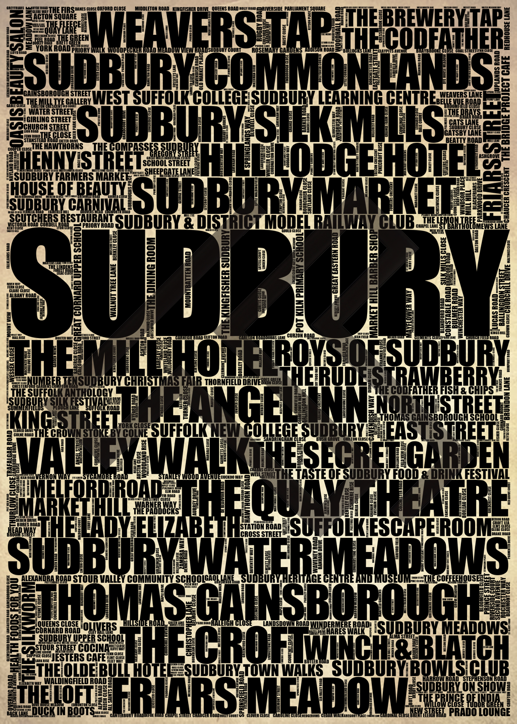 Sudbury - Premium Typographic Word Cloud Prints, Posters & Gifts