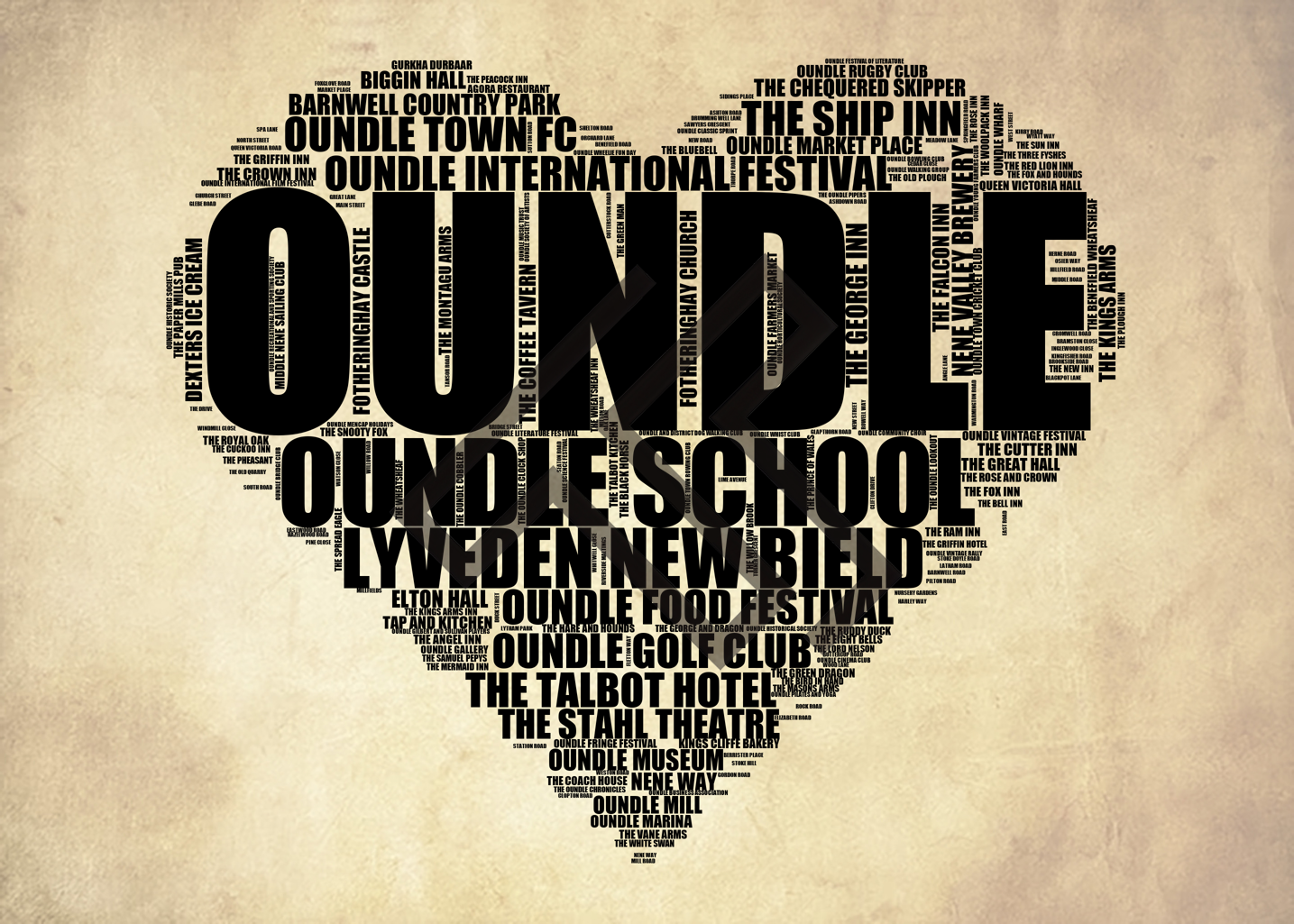 Oundle - Premium Typographic Word Cloud Prints, Posters & Gifts