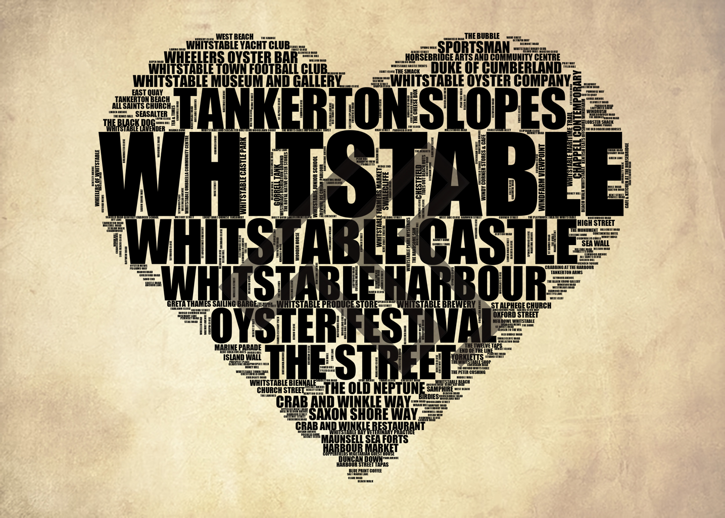 Whitstable - Premium Typographic Word Cloud Prints, Posters & Gifts