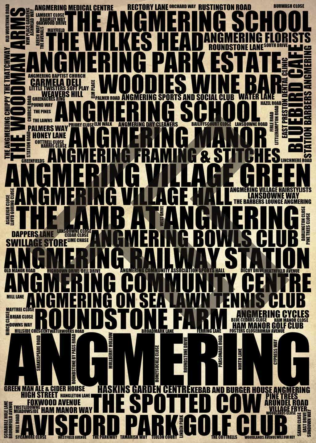 Angmering - Premium Typographic Word Cloud Prints, Posters & Gifts