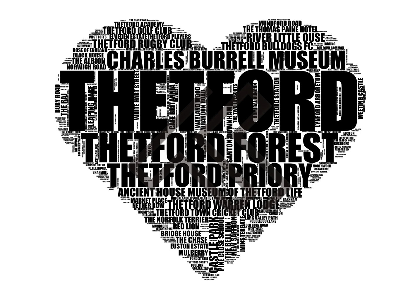 Thetford - Premium Typographic Word Cloud Prints, Posters & Gifts