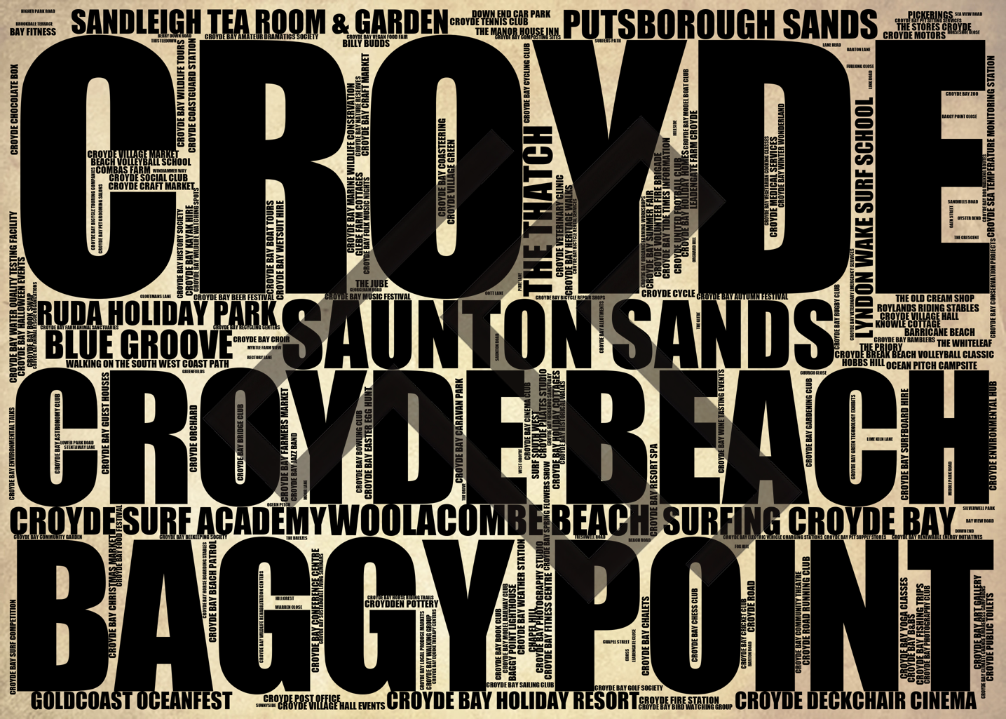 Croyde - Premium Typographic Word Cloud Prints, Posters & Gifts