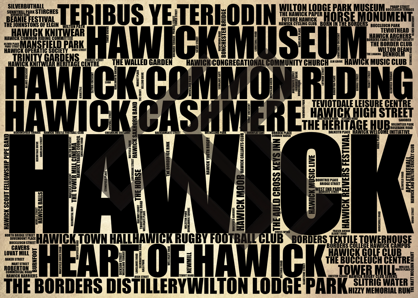 Hawick - Premium Typographic Word Cloud Prints, Posters & Gifts