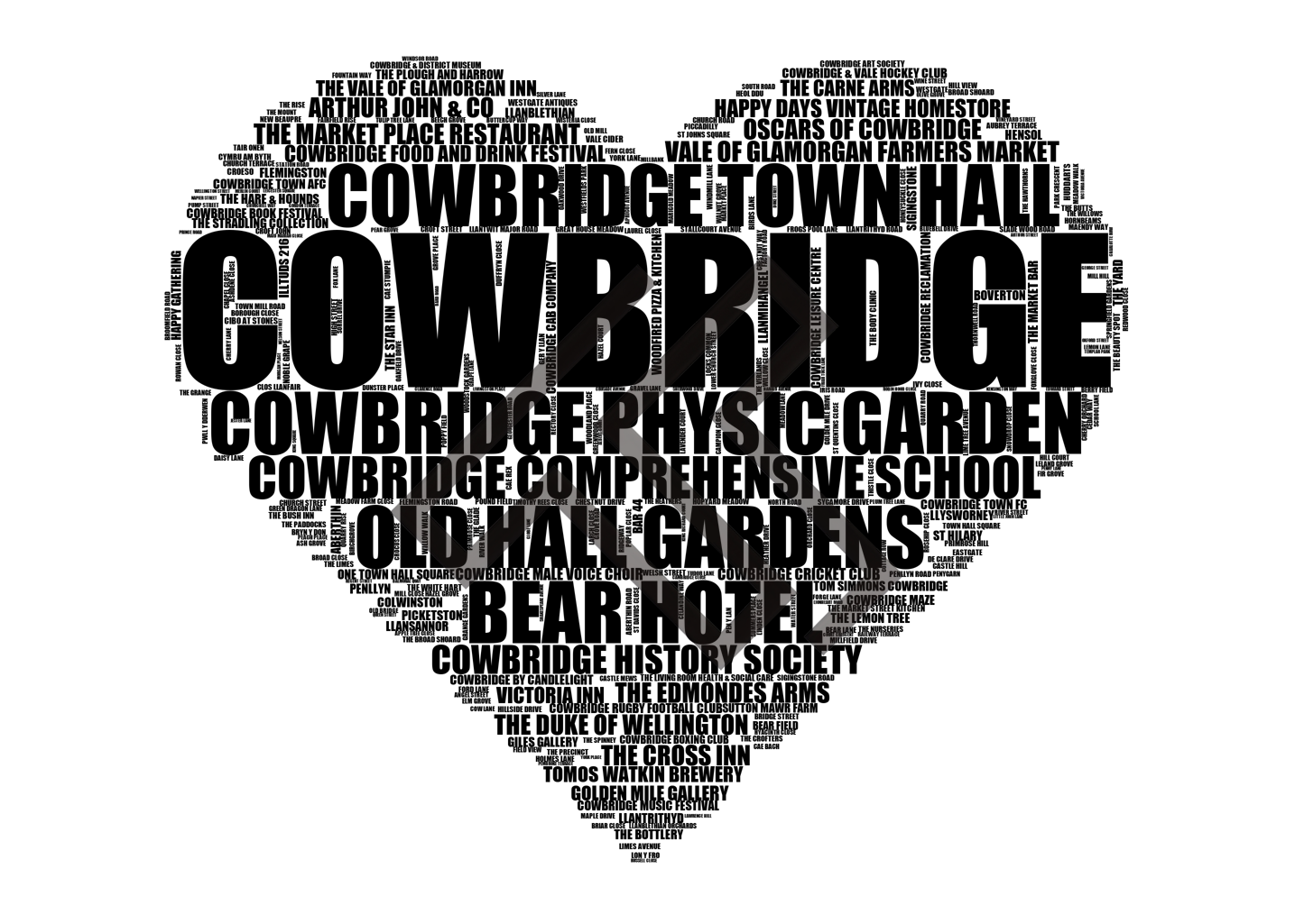 Cowbridge - Premium Typographic Word Cloud Prints, Posters & Gifts