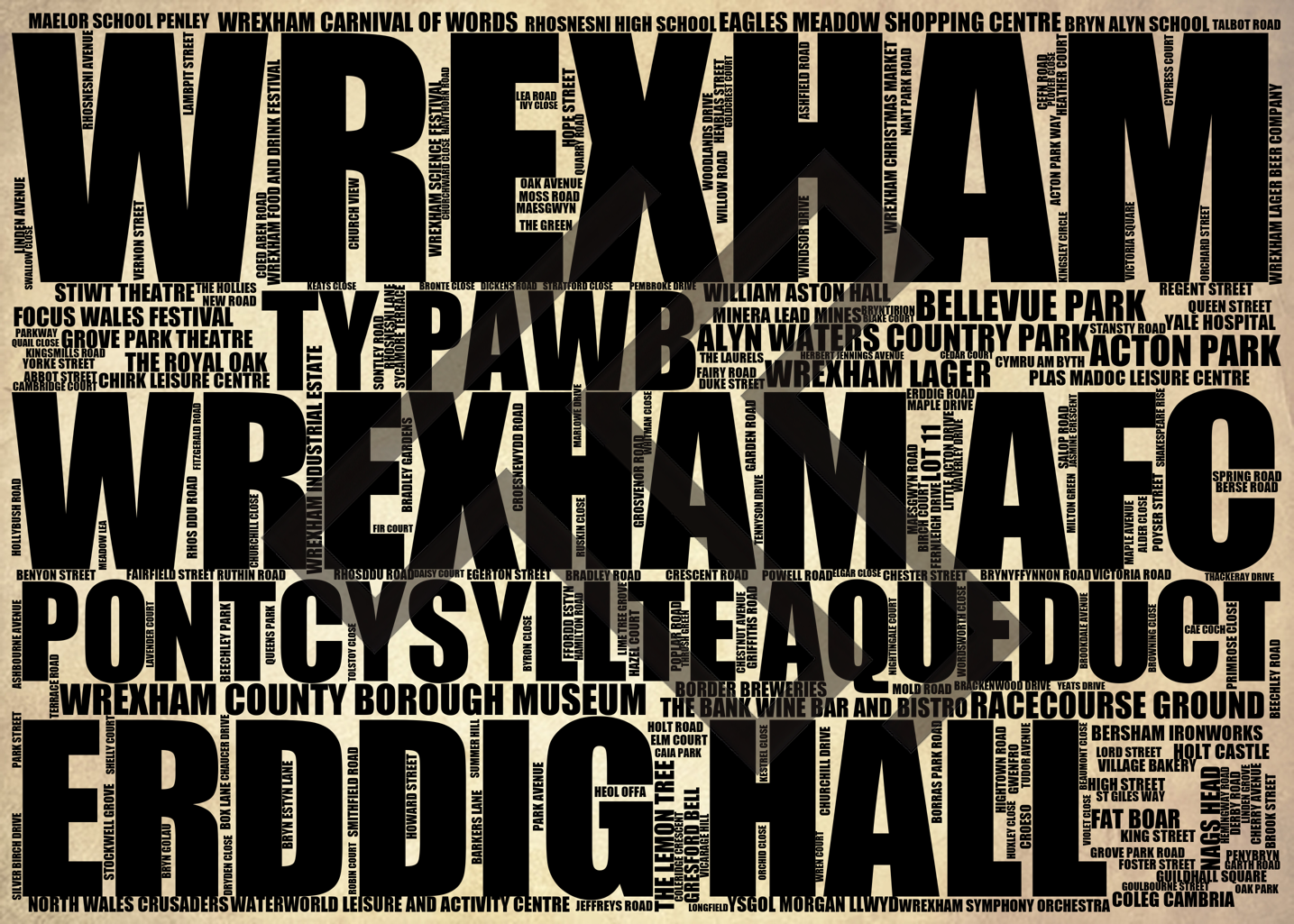Wrexham - Premium Typographic Word Cloud Prints, Posters & Gifts