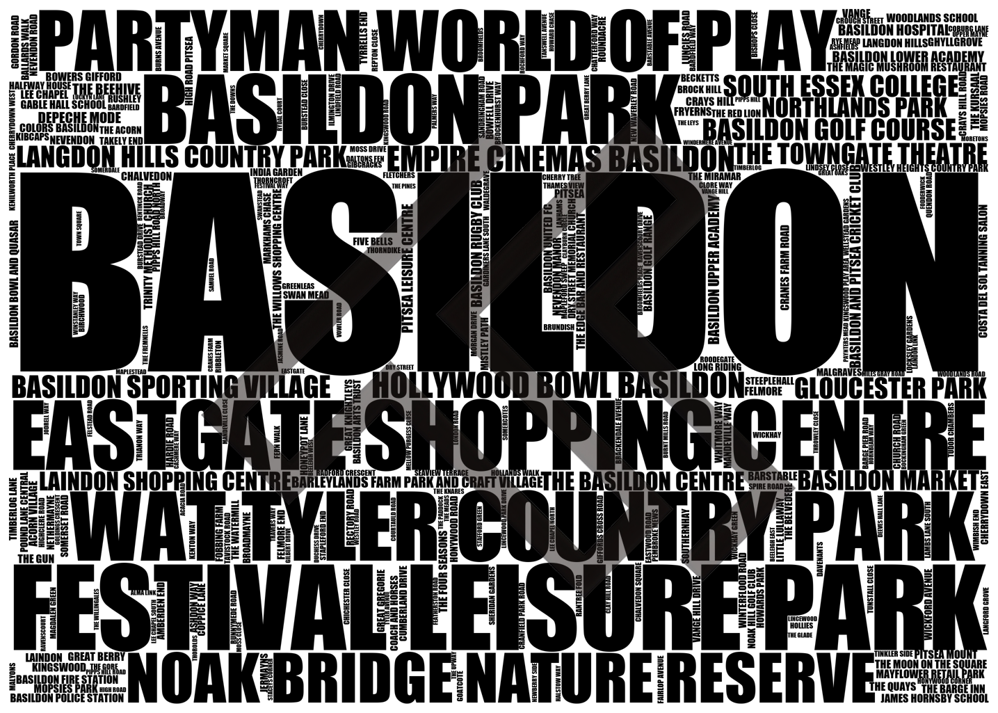 Basildon - Premium Typographic Word Cloud Prints, Posters & Gifts