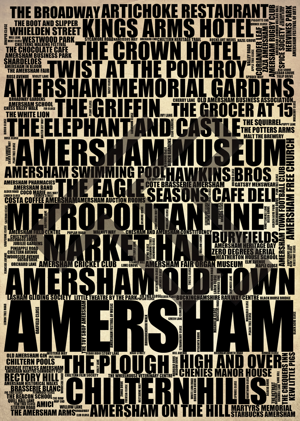 Amersham - Premium Typographic Word Cloud Prints, Posters & Gifts