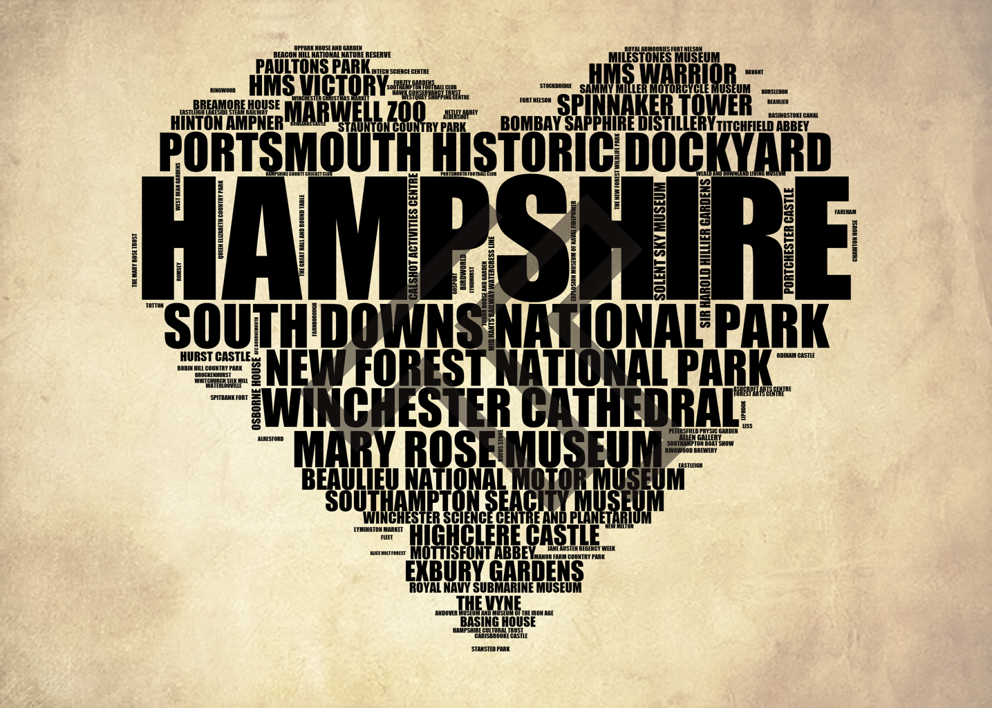 Hampshire - Premium Typographic Word Cloud Prints, Posters & Gifts