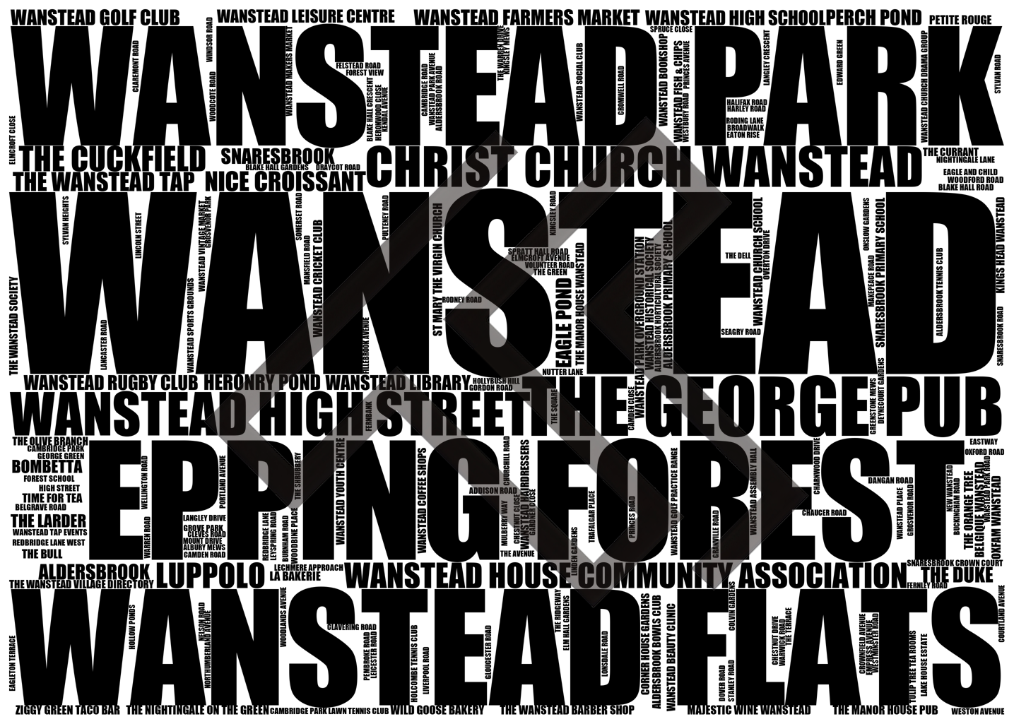 Wanstead - Premium Typographic Word Cloud Prints, Posters & Gifts