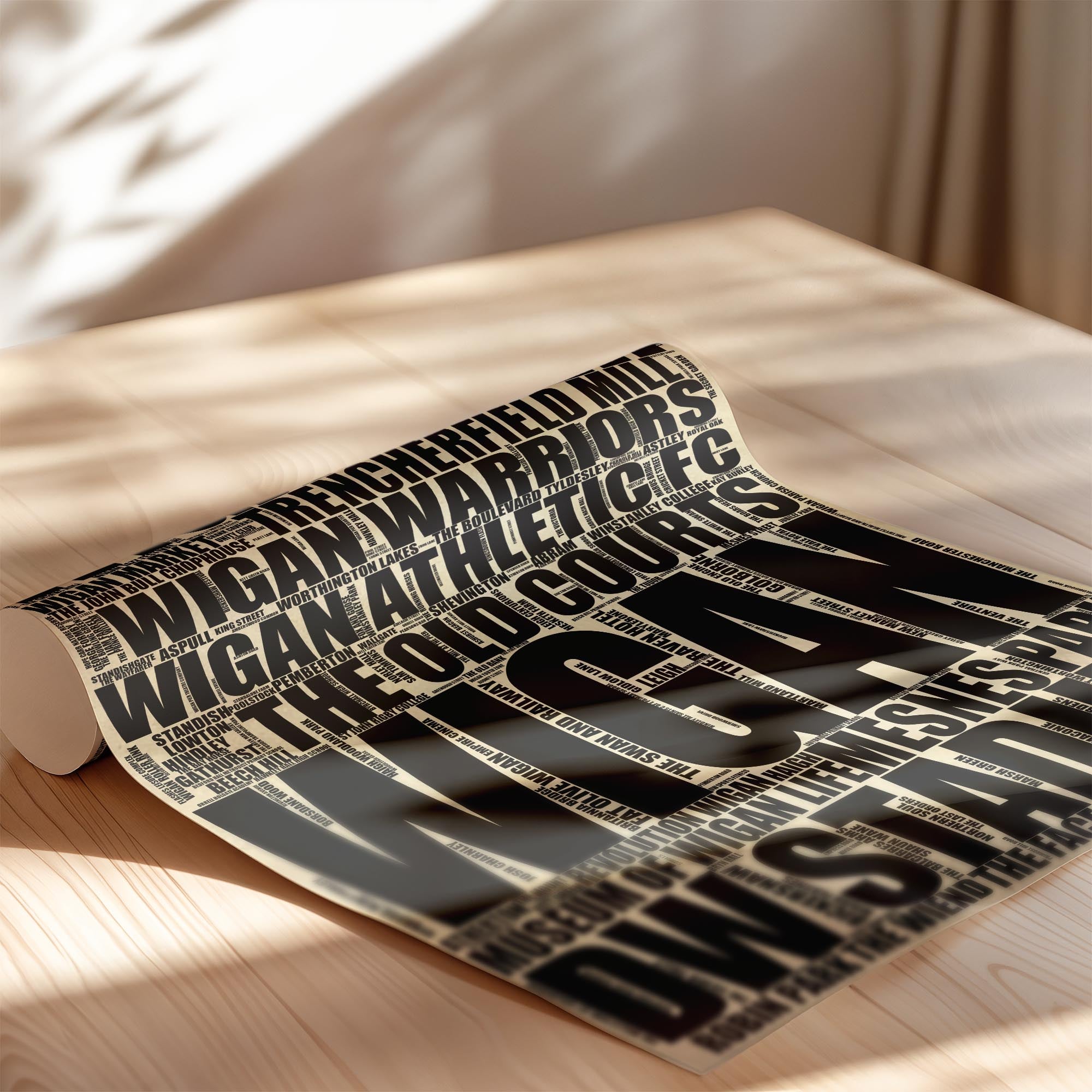 Wigan - Premium Typographic Word Cloud Prints, Posters & Gifts