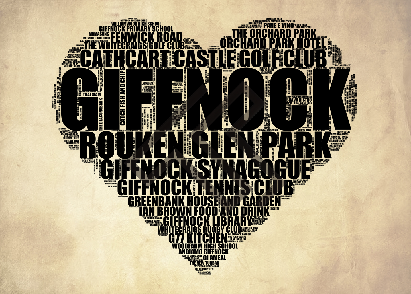 Giffnock - Premium Typographic Word Cloud Prints, Posters & Gifts