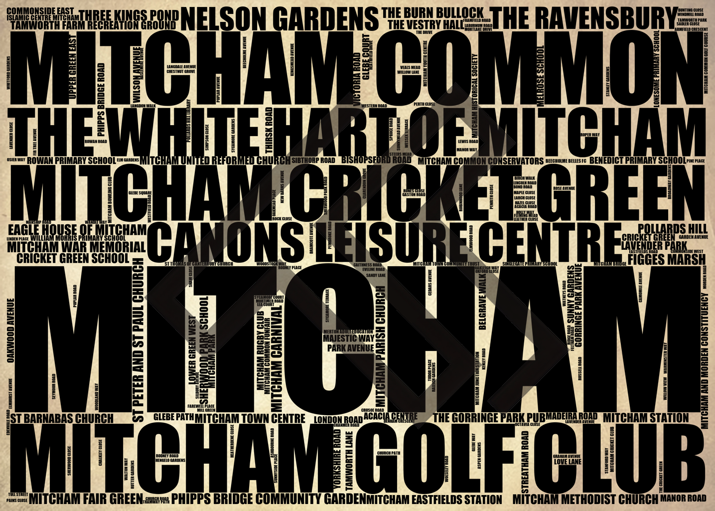 Mitcham - Premium Typographic Word Cloud Prints, Posters & Gifts