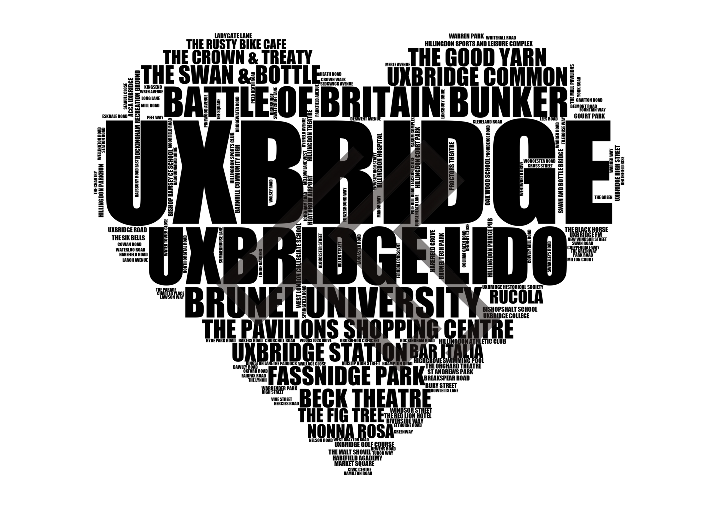 Uxbridge - Premium Typographic Word Cloud Prints, Posters & Gifts