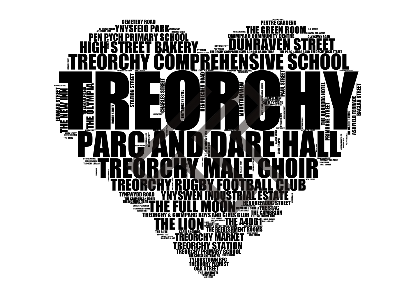 Treorchy - Premium Typographic Word Cloud Prints, Posters & Gifts