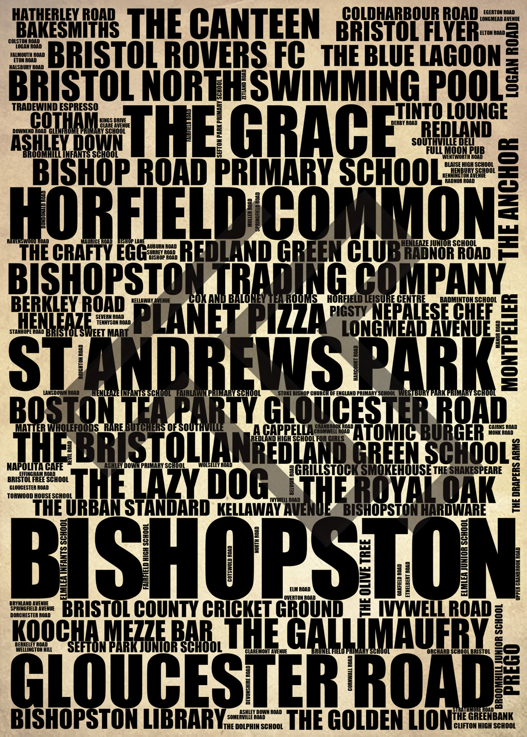 Bishopston - Premium Typographic Word Cloud Prints, Posters & Gifts