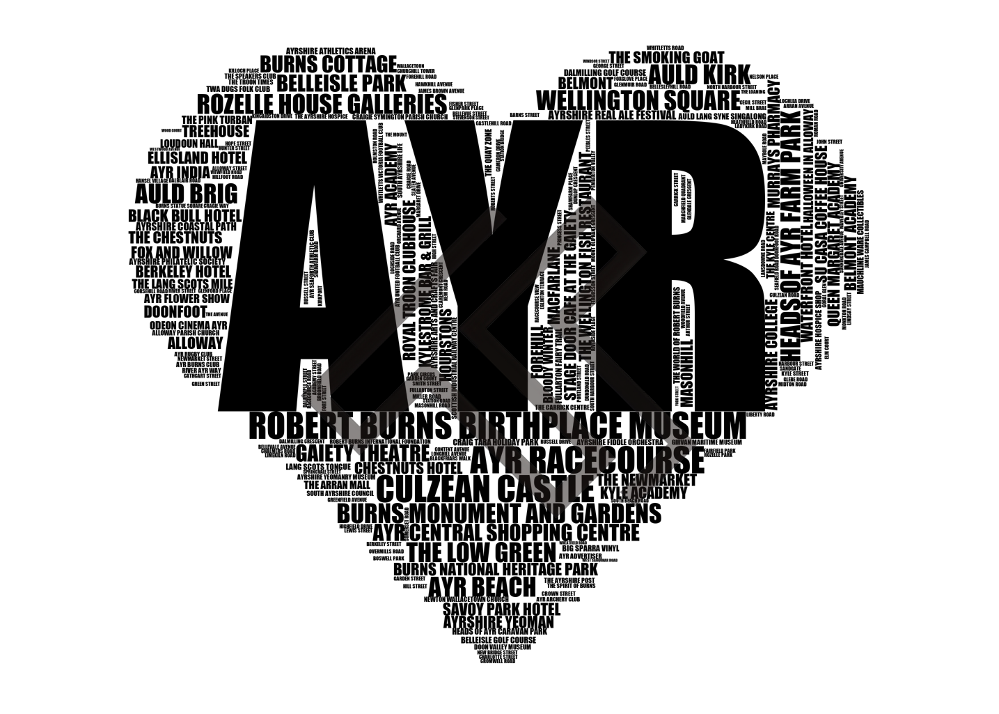 Ayr - Premium Typographic Word Cloud Prints, Posters & Gifts